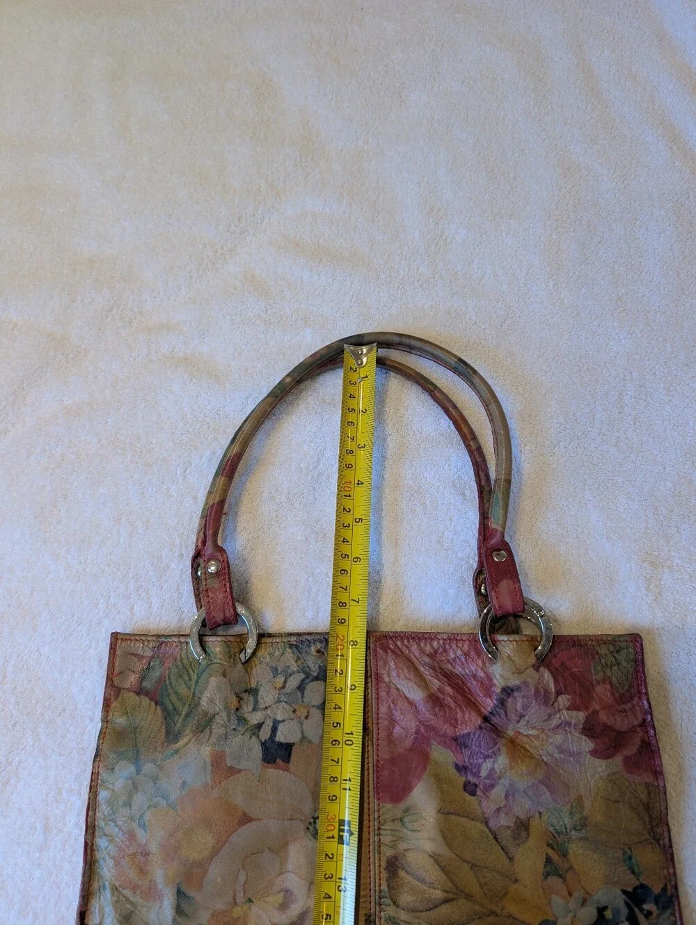 Vintage Cecconi Piero Italian Leather Floral Botanical Tote Bag Cottagecore